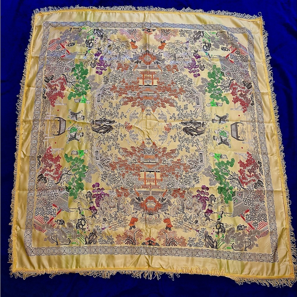 New in box Vintage Cantonese Brocade Silk Tablecloth